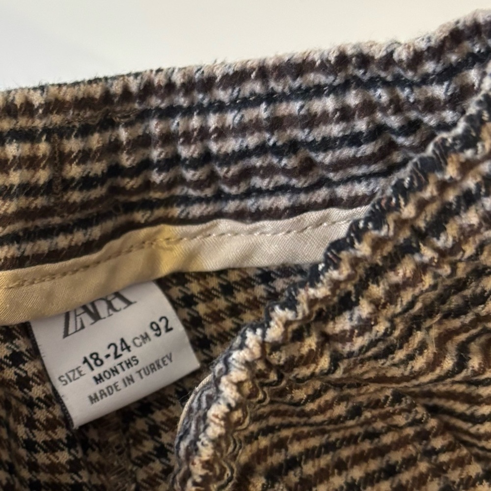 Zara Toddler Houndstooth Check Pants Brown Taupe 18–24M Elastic Pull-On - Picture 4 of 4